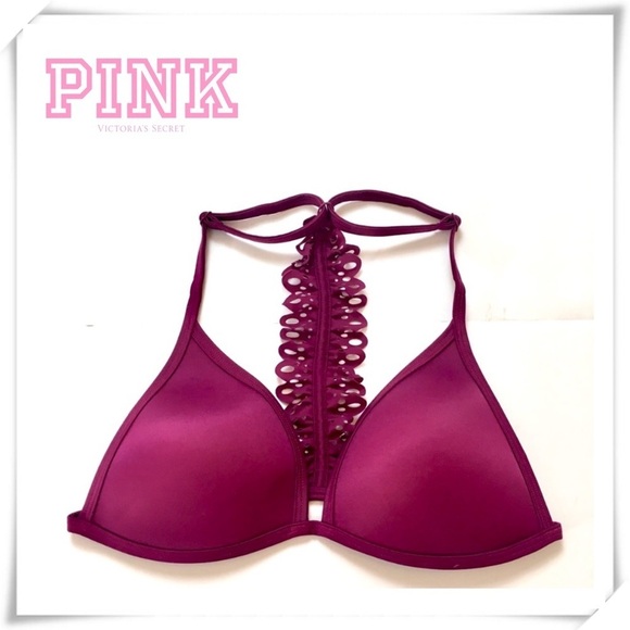 PINK Victoria Secret Pink Burgundy Lace T-back Bra - Picture 1 of 4